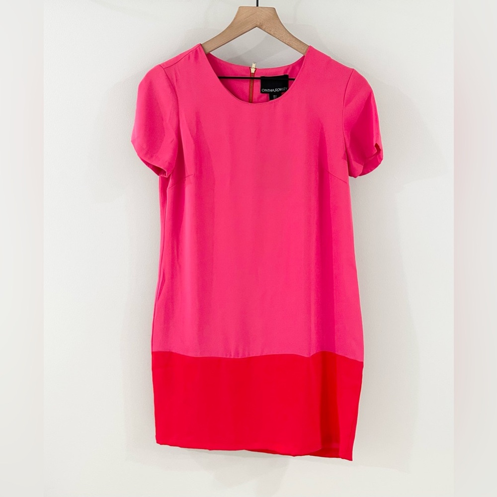 NWT Cynthia Rowley Short Sleeve Colorblock Dress Pink & Red Size 2 - Picture 2 of 6